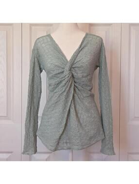 Sheer Crinkle Mesh Ruched Top Size S Blue Green Japanese Fairy Mermaid Boho Y2K